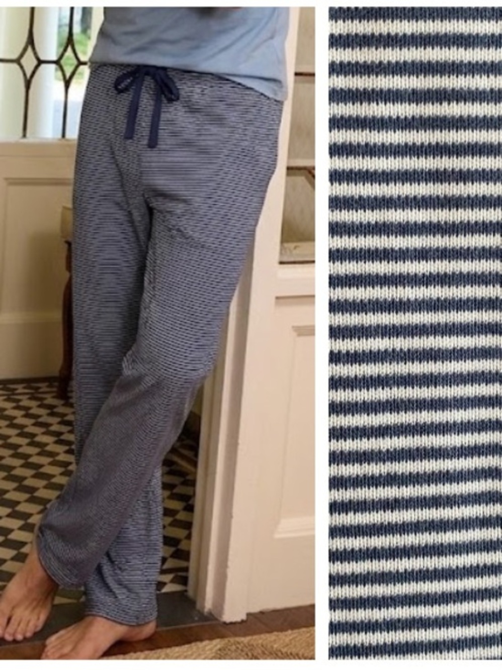 LAKE Pajamas Men’s Navy Blue White Stripes Pima Cotton Pajama Pants XXS